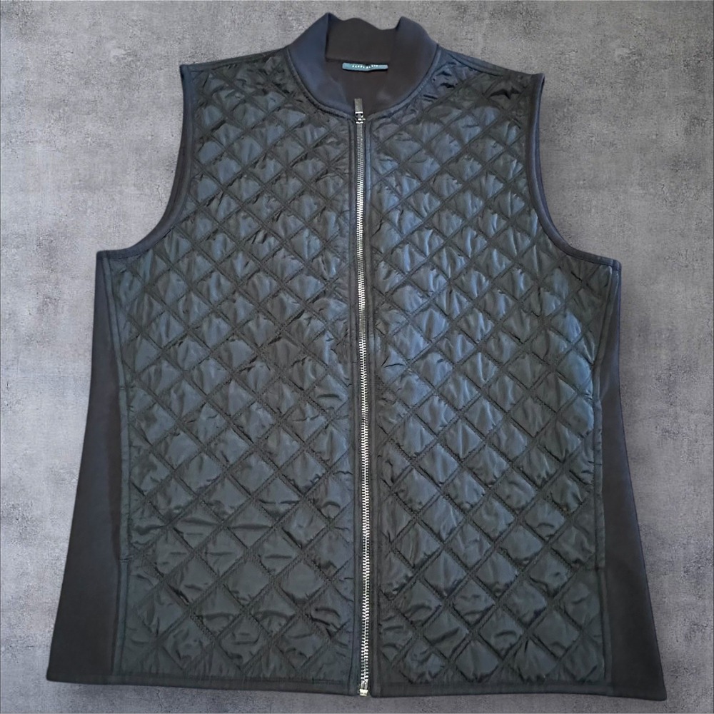 Perry Ellis Mens Quilted Zip Vest‎ Size Large Black Sleeveless Lightweight